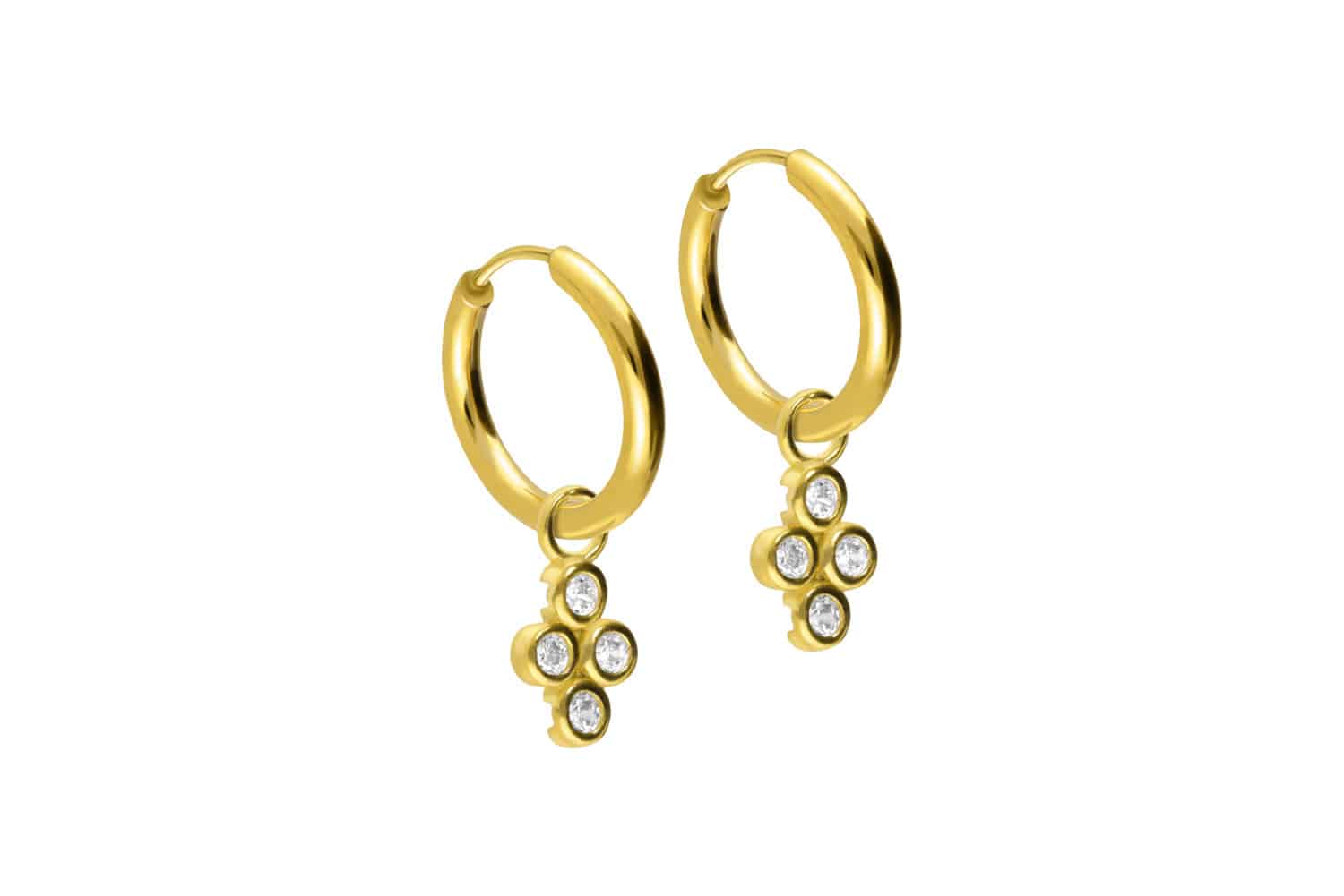 Chirurgenstahl Ohrclicker Creolen 4 EINGEFASSTE KRISTALLE von Piercingline